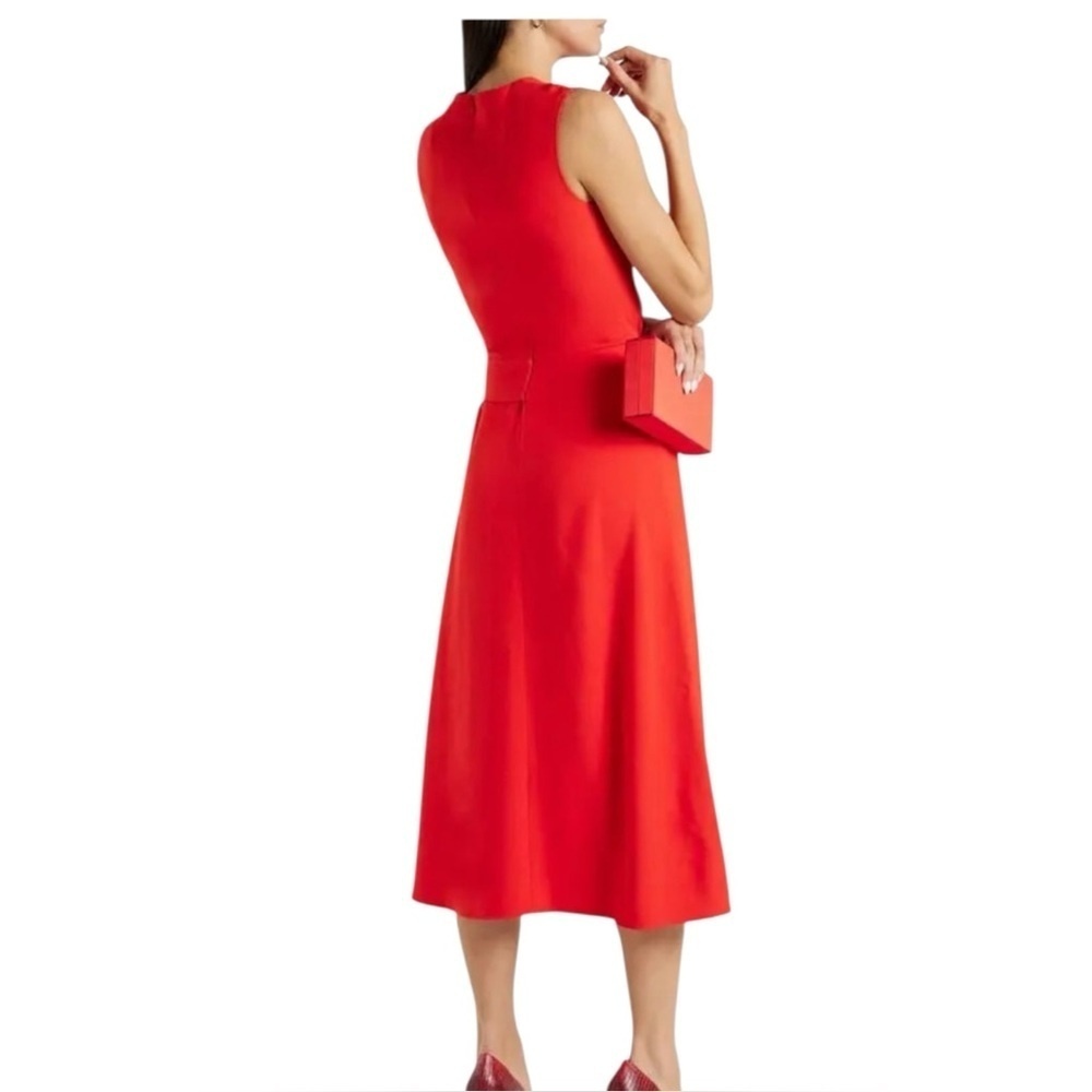 Victoria Beckham Red Crepe Midi Dress with Buckle - Picture 3 of 6